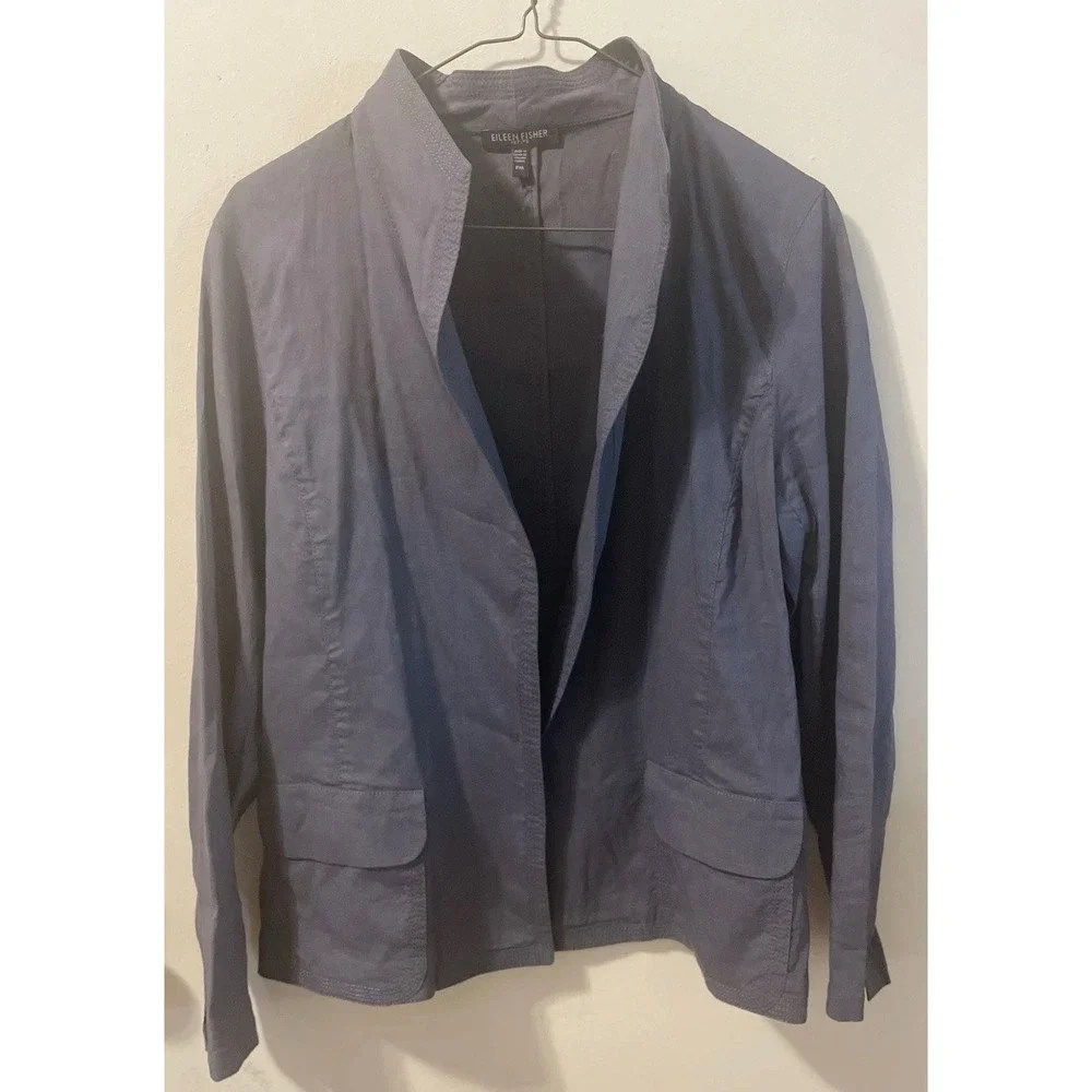 Eileen‎ Fisher gray linen-blend blazer PM
